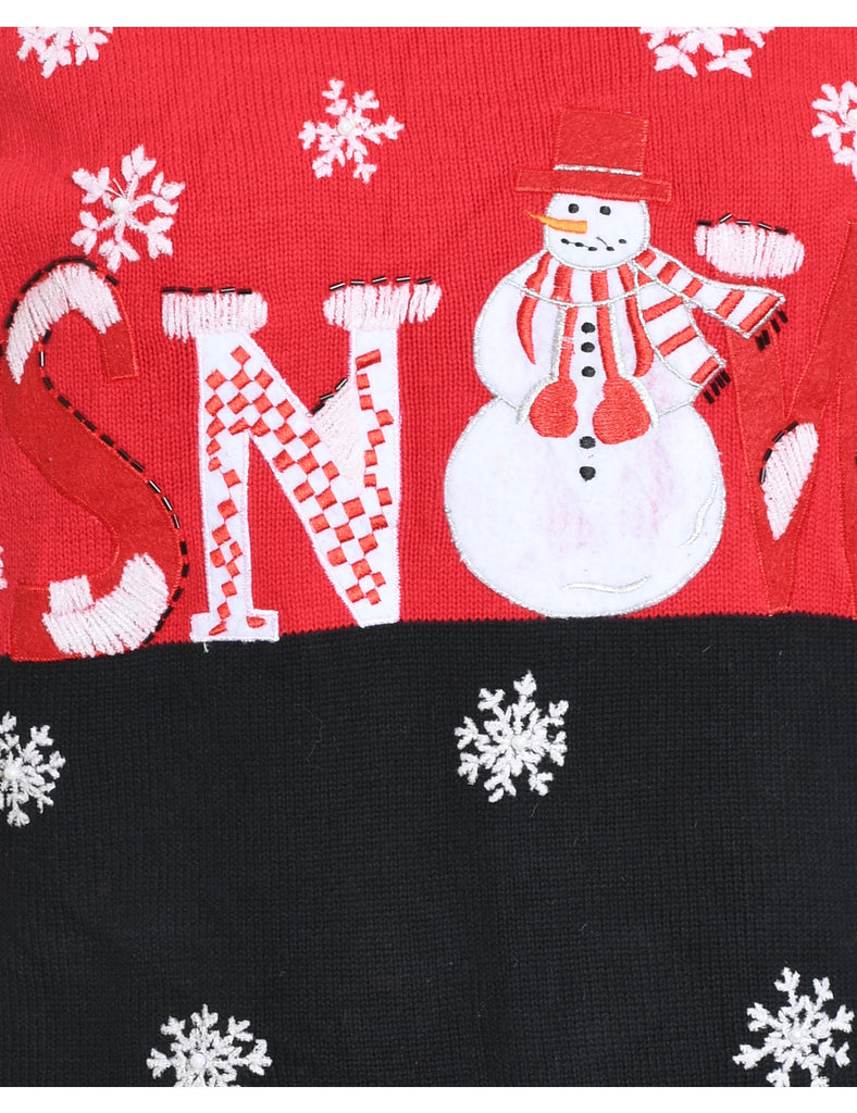 Snowman Design Black & Red Christmas Jumper - M