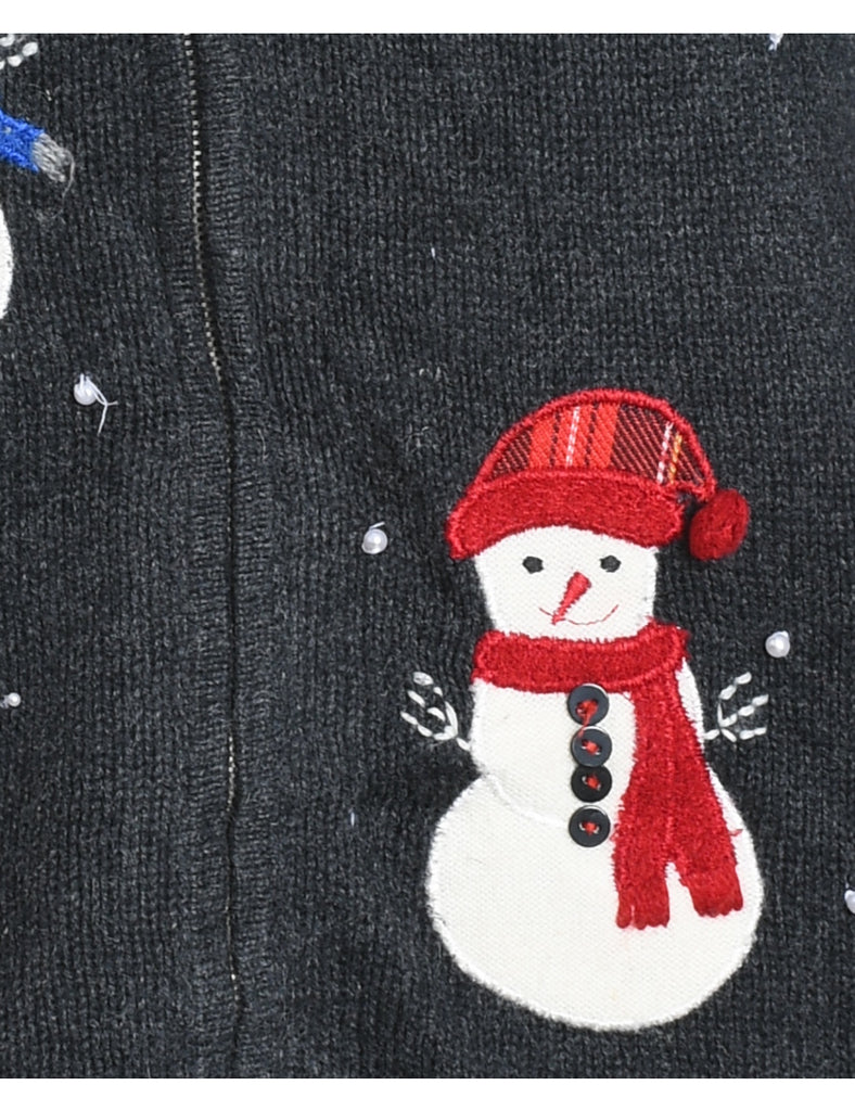 Snowman Design Grey Knit Christmas Cardigan - S