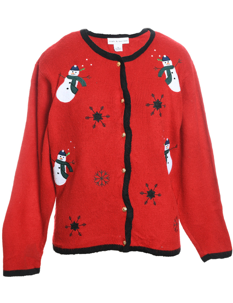 Snowman Design Knit Christmas Cardigan - M