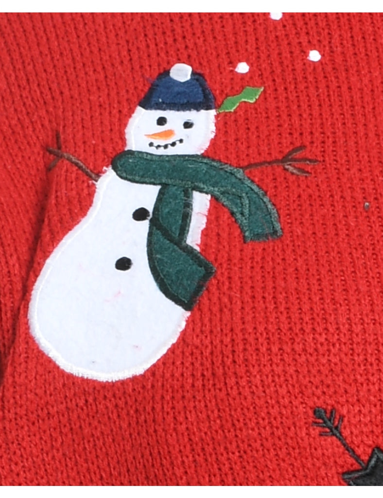 Snowman Design Knit Christmas Cardigan - M