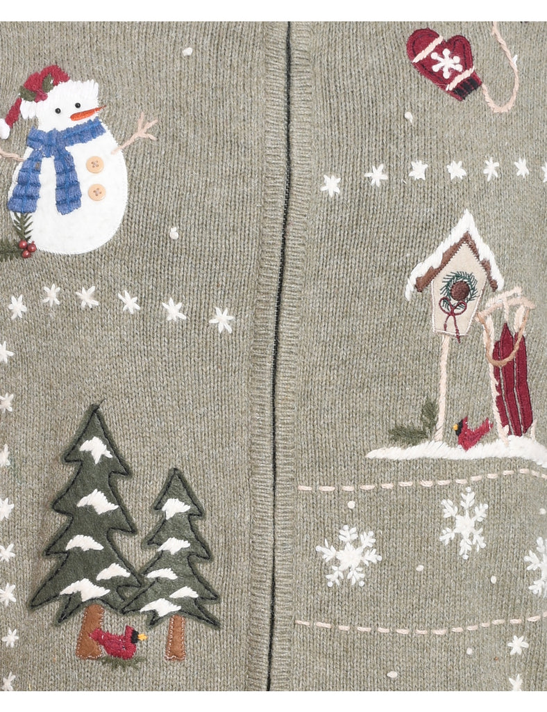 Snowman Design Light Green Christmas Cardigan - XL