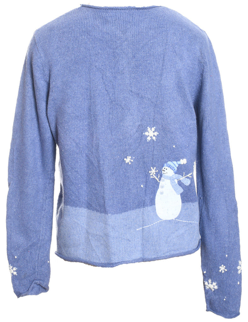 Snowman Design Lilac Knit Christmas Cardigan - S