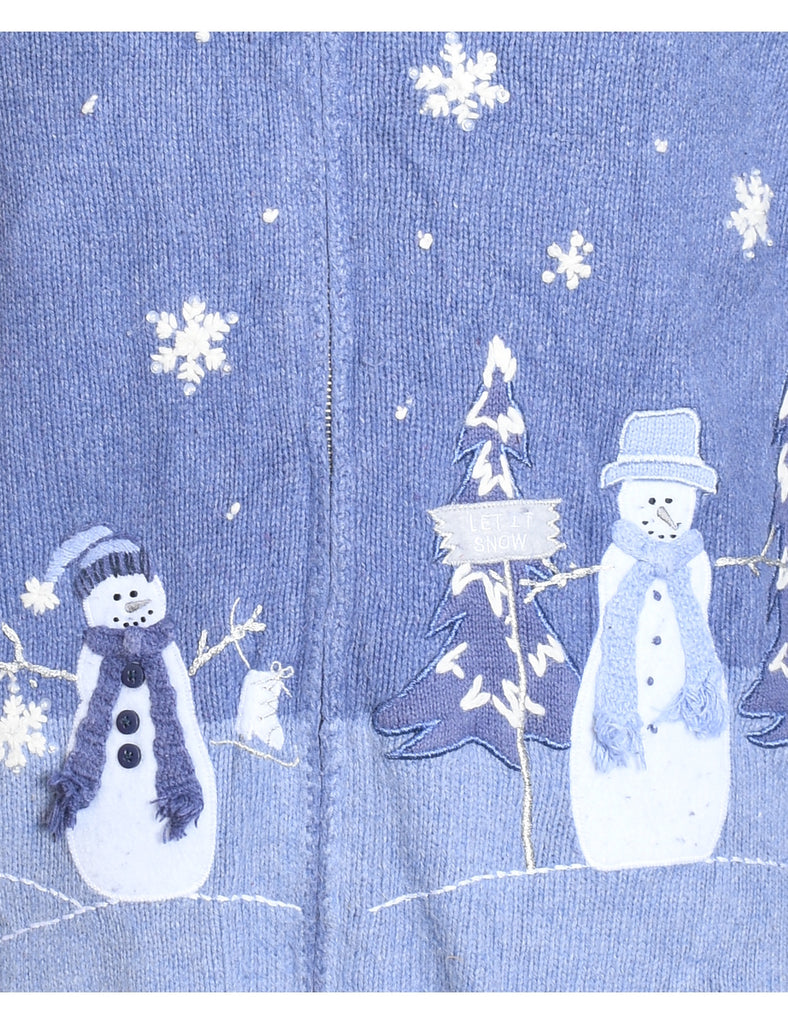 Snowman Design Lilac Knit Christmas Cardigan - S