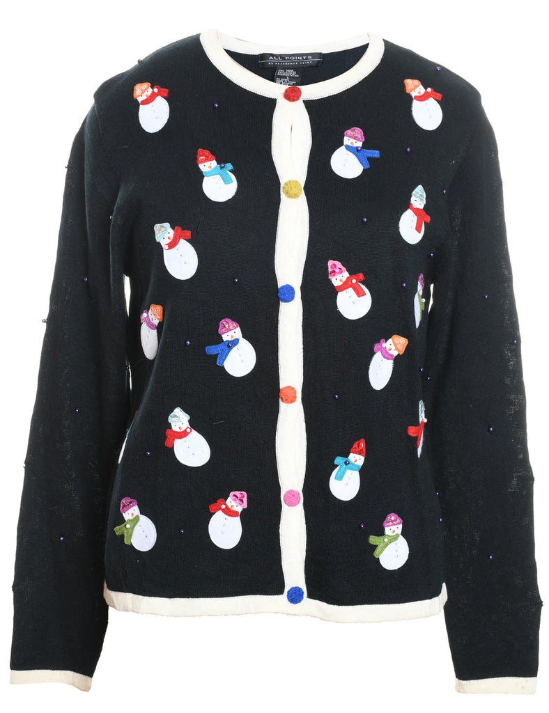 Snowman Design Multi-Colour Knit Christmas Cardigan - L