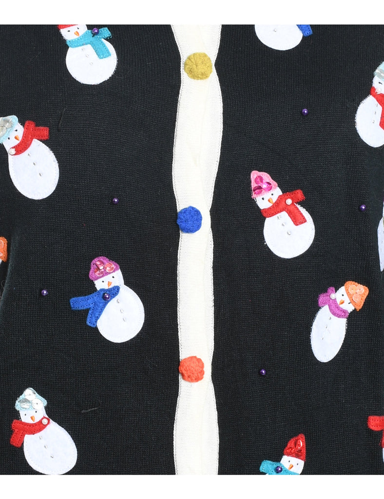 Snowman Design Multi-Colour Knit Christmas Cardigan - L