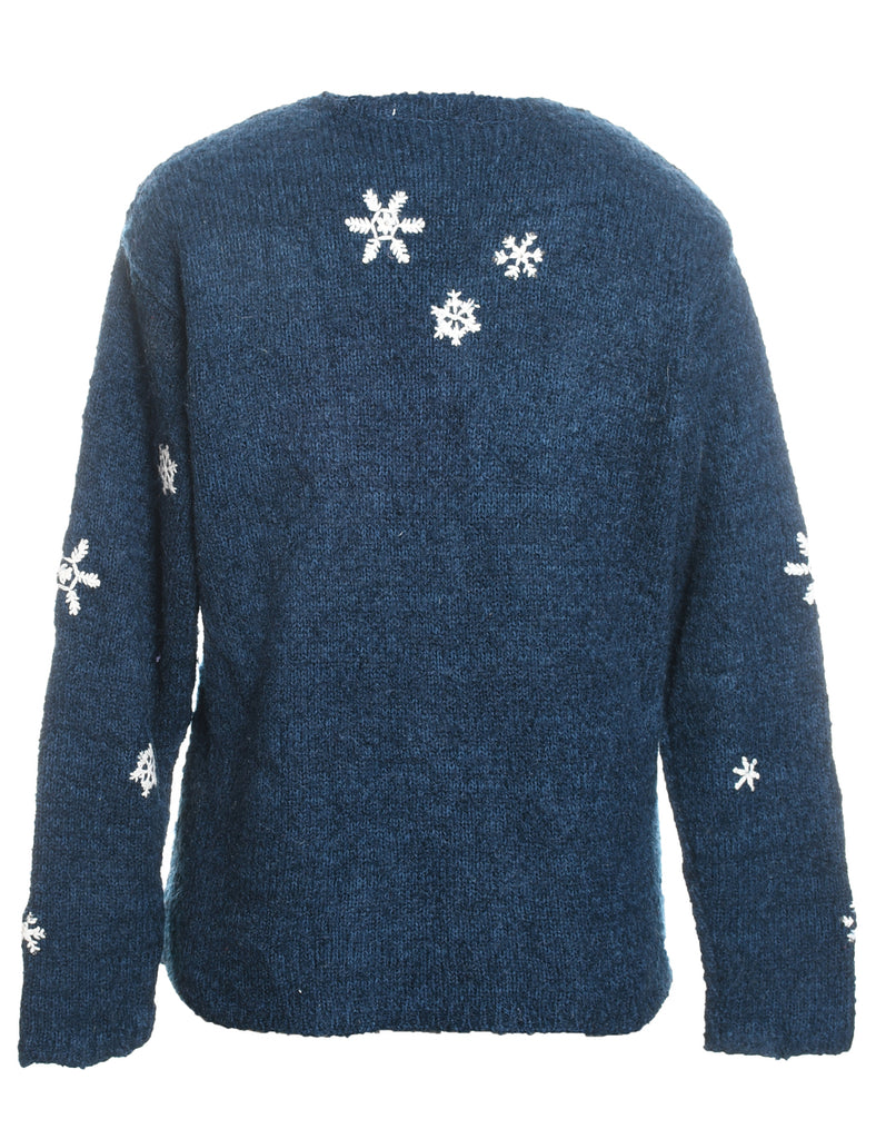 Snowman Design Navy Appliqued Christmas Cardigan - M