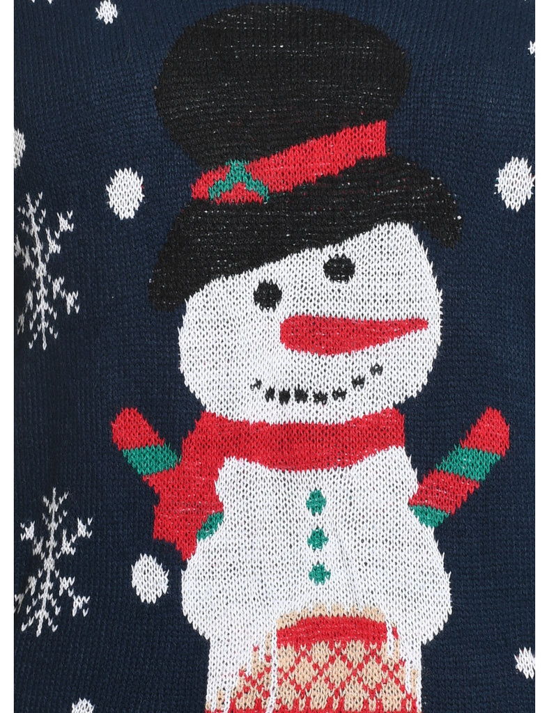 Snowman Design Navy Knit Christmas Jumper - L