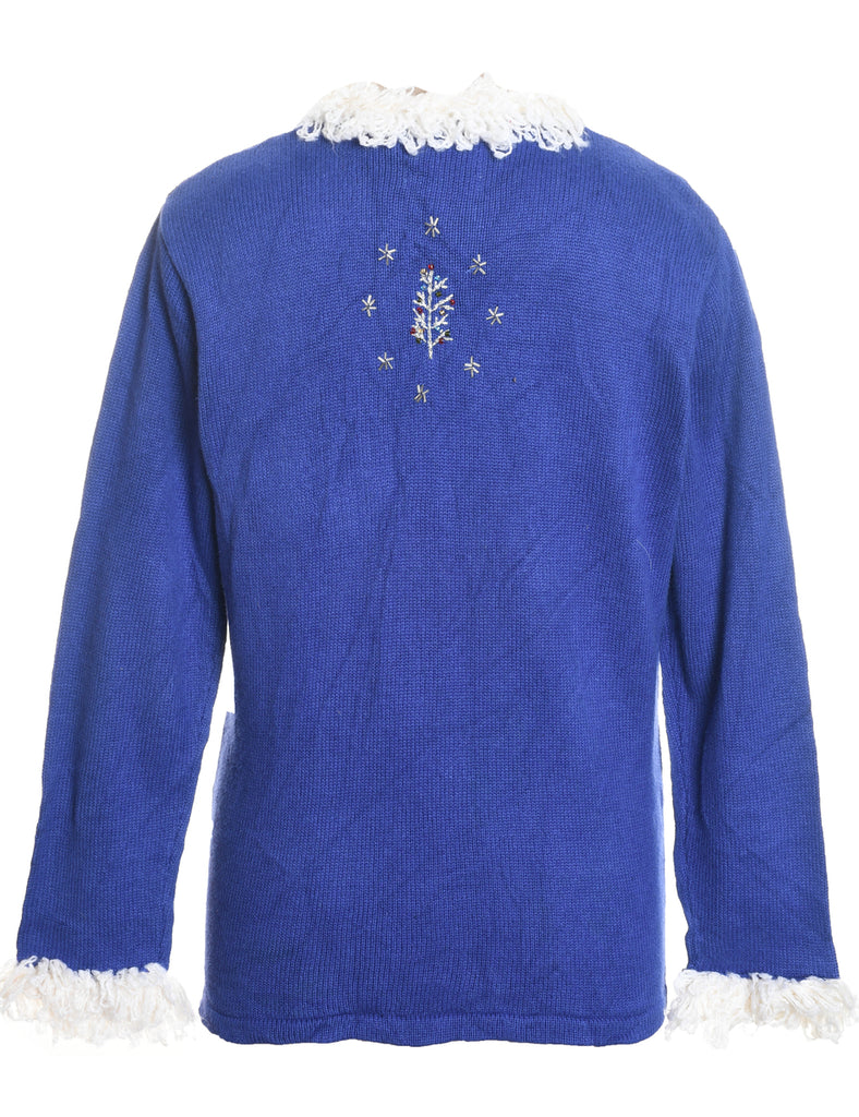 Snowman Design Purple Embroidered Christmas Cardigan - S