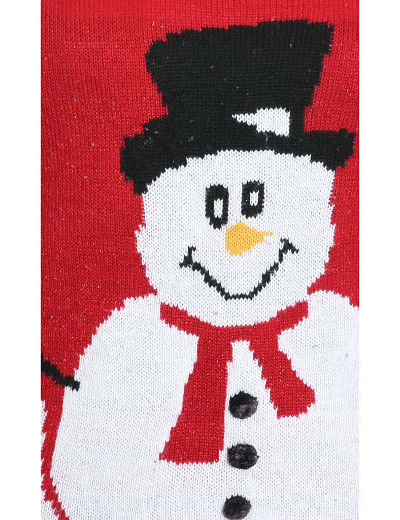 Snowman Design Red Christmas Jumper - M