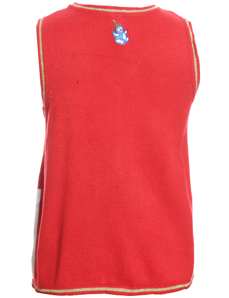 Snowman Design Red Knit Sweater Vest  - S