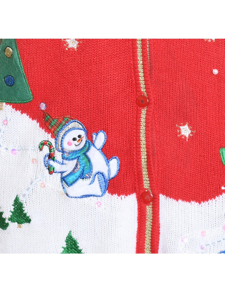 Snowman Design Red Knit Sweater Vest  - S