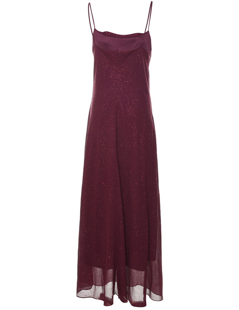 Sparkly Finish Cowl Neck Plum Evening Dress - M