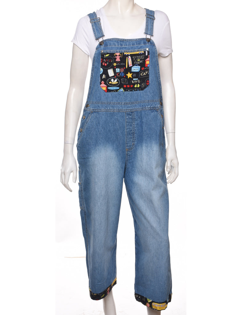 Stone Wash Patchwork Applique Dungarees - W38 L23