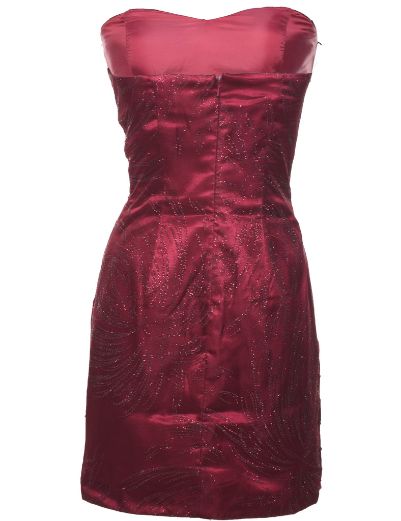 Strapless Beaded Maroon 1990s Evening Dress - M