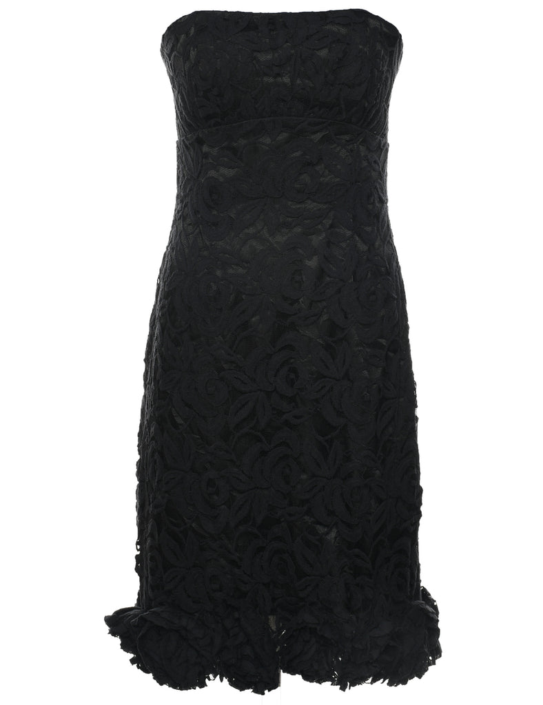 Strapless Black Lace Evening Dress - M