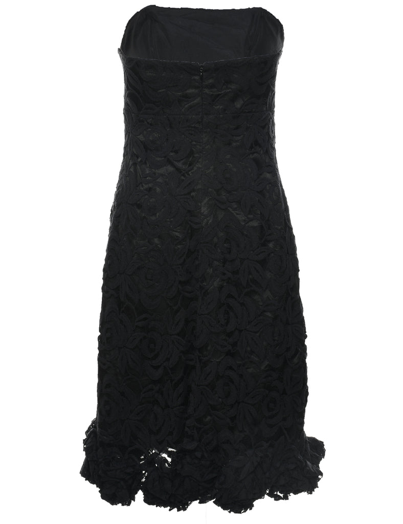 Strapless Black Lace Evening Dress - M