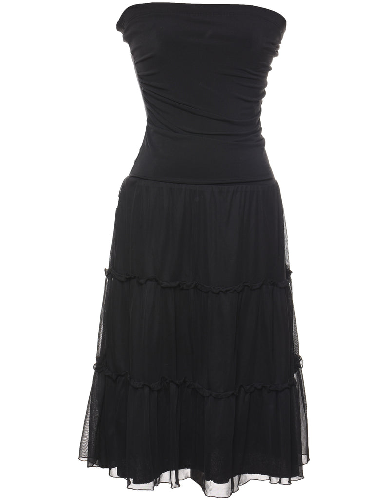 Strapless Black Ruched Evening Dress - XS