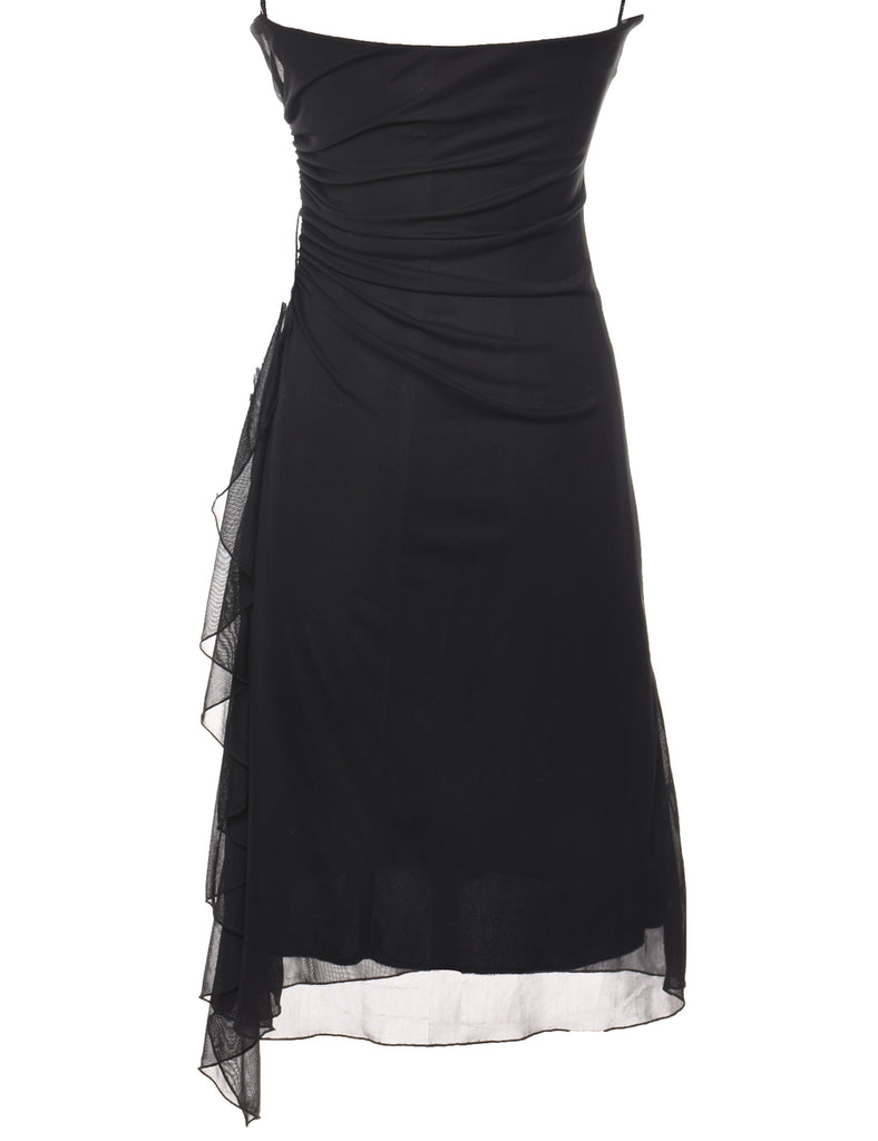 Strapless Black Ruched Y2K Evening Dress - S