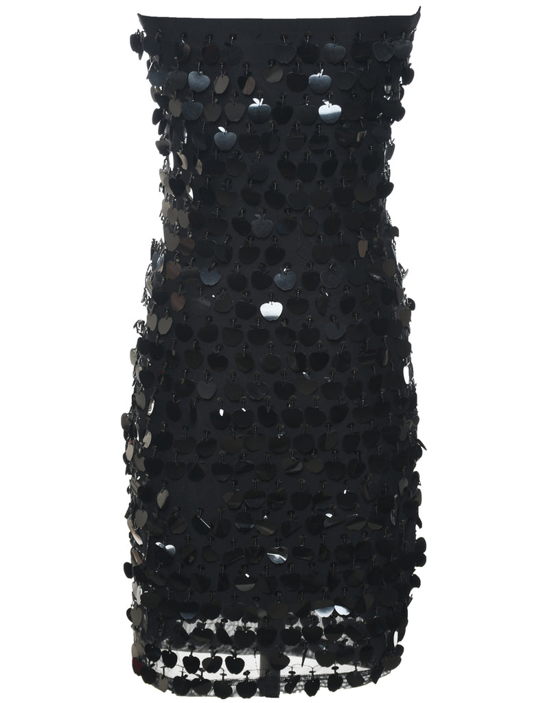 Strapless Black Sequined Evening Dress - M