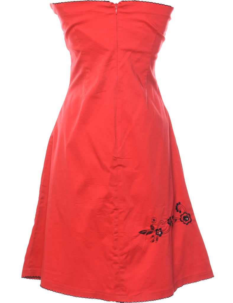 Strapless Floral Pattern Black & Red Y2K Dress - S