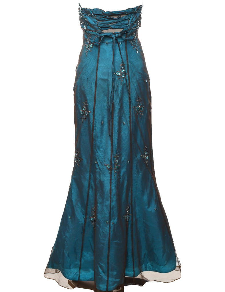 Strapless Turquoise Beaded Evening Dress - S