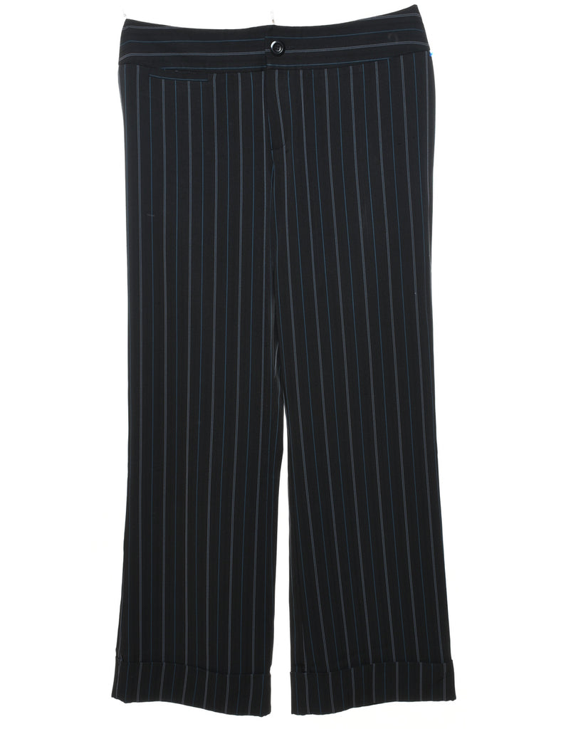 Striped Black & Blue Casual Trousers - W36 L32