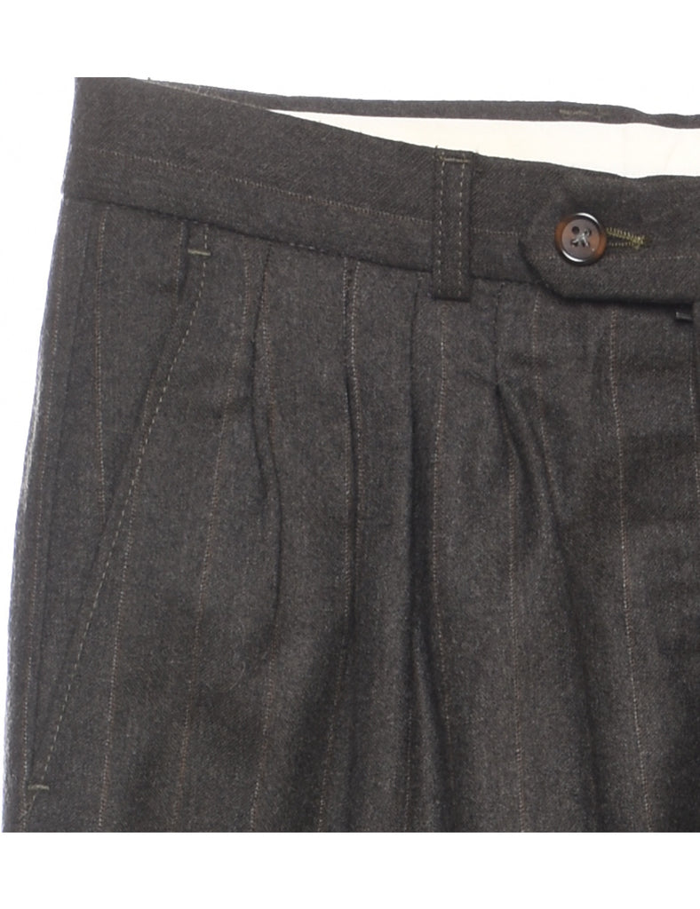 Striped Dark Grey Pleated Trousers - W30 L29