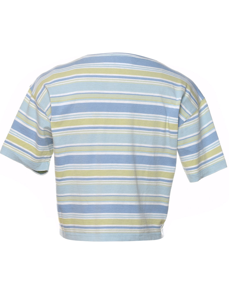 Striped Light Blue & Light Green T-Shirt - M