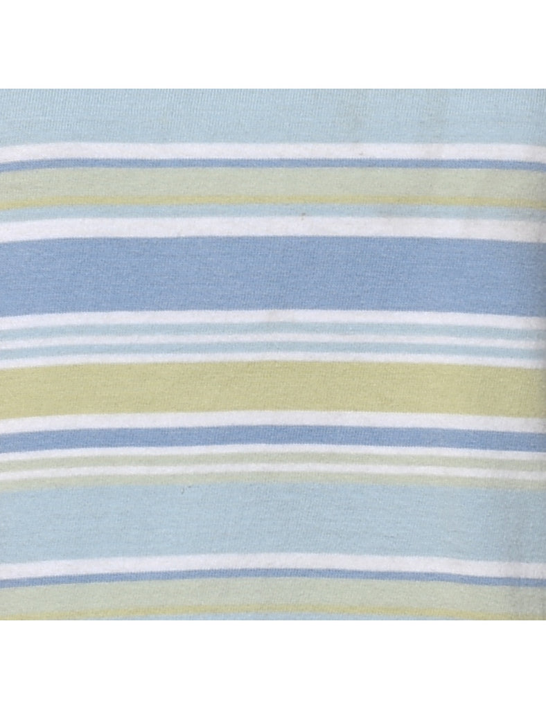 Striped Light Blue & Light Green T-Shirt - M