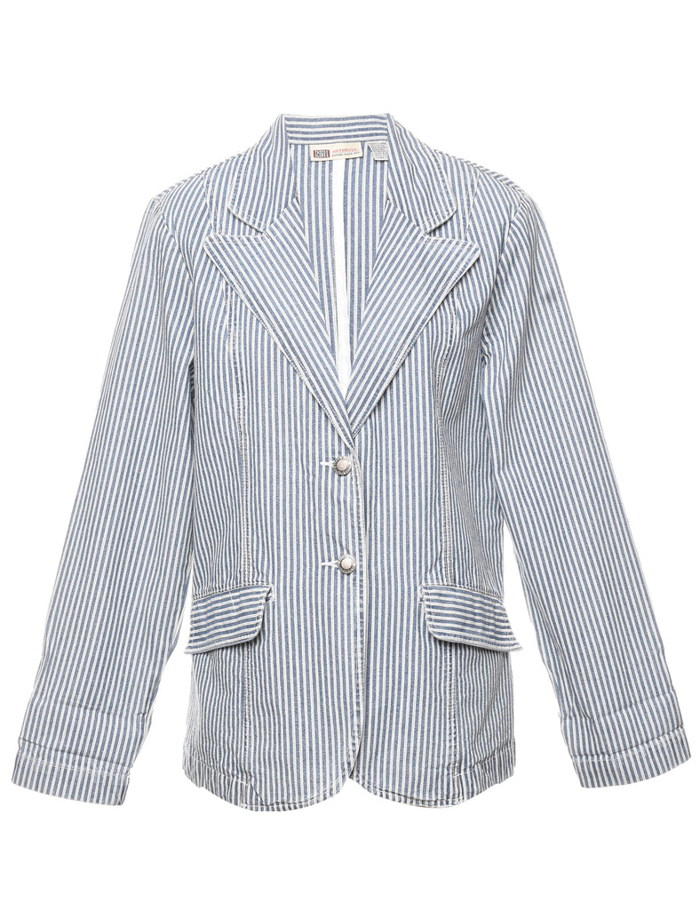 Striped Light Blue & White Denim Jacket - L