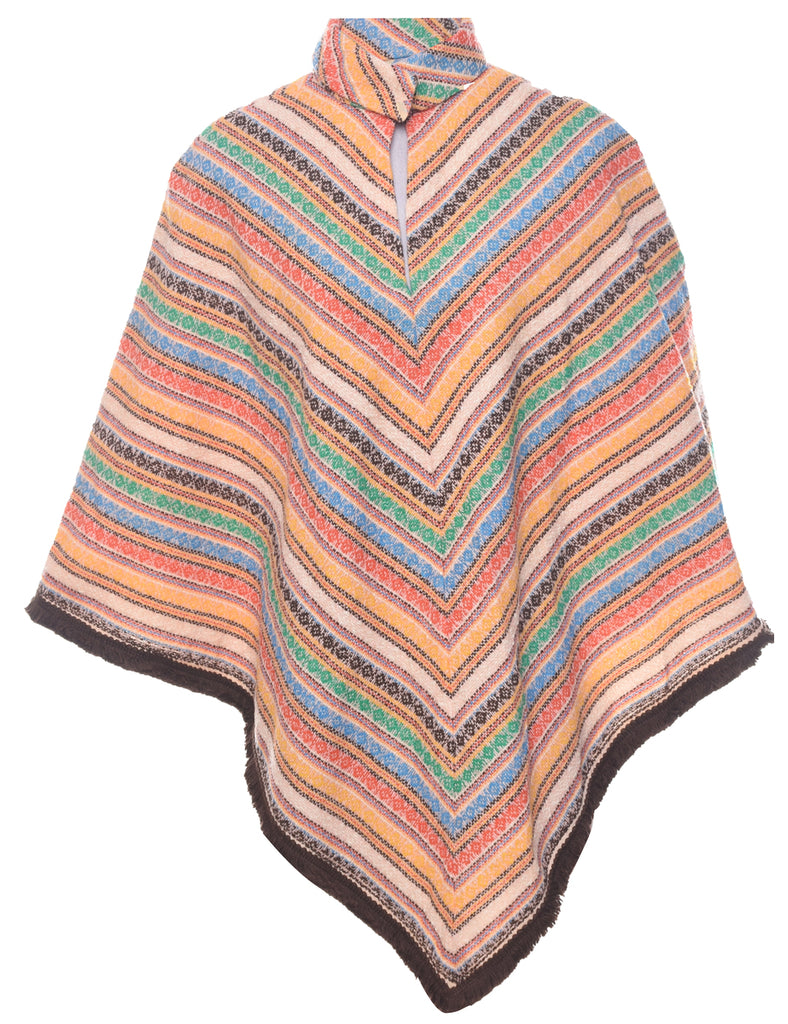 Striped Pattern Poncho - M