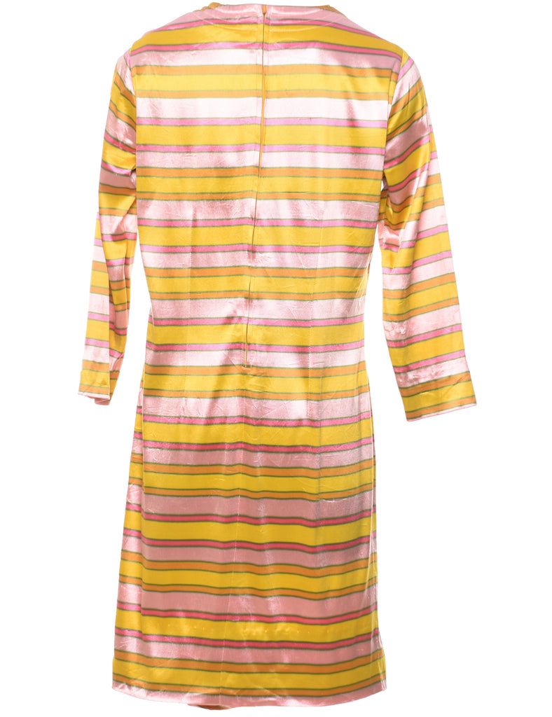 Striped Pink & Yellow Long-Sleeve Dress - M