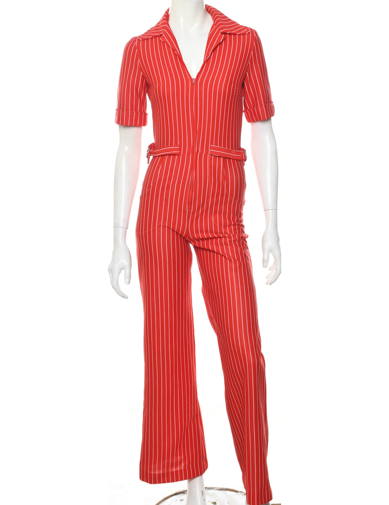 Striped Red & White 1970s Jumpsuit - XS