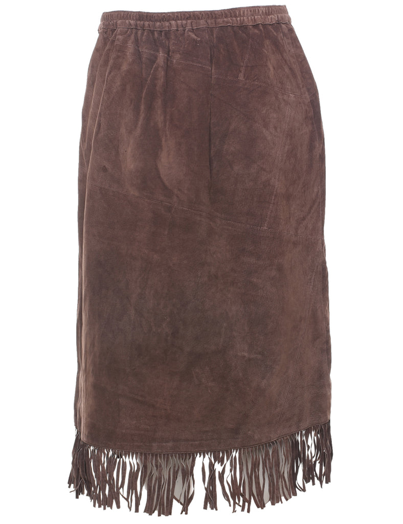 Suede Fringed Maxi Skirt - M