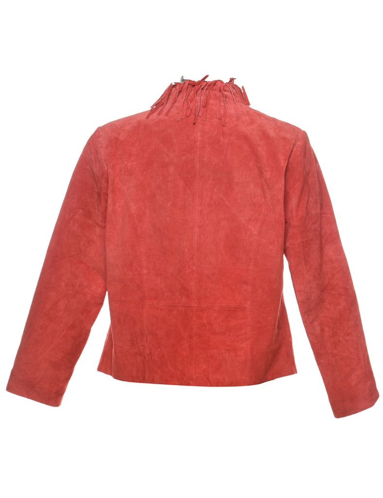 Suede Red Classic Fringed Jacket - XS