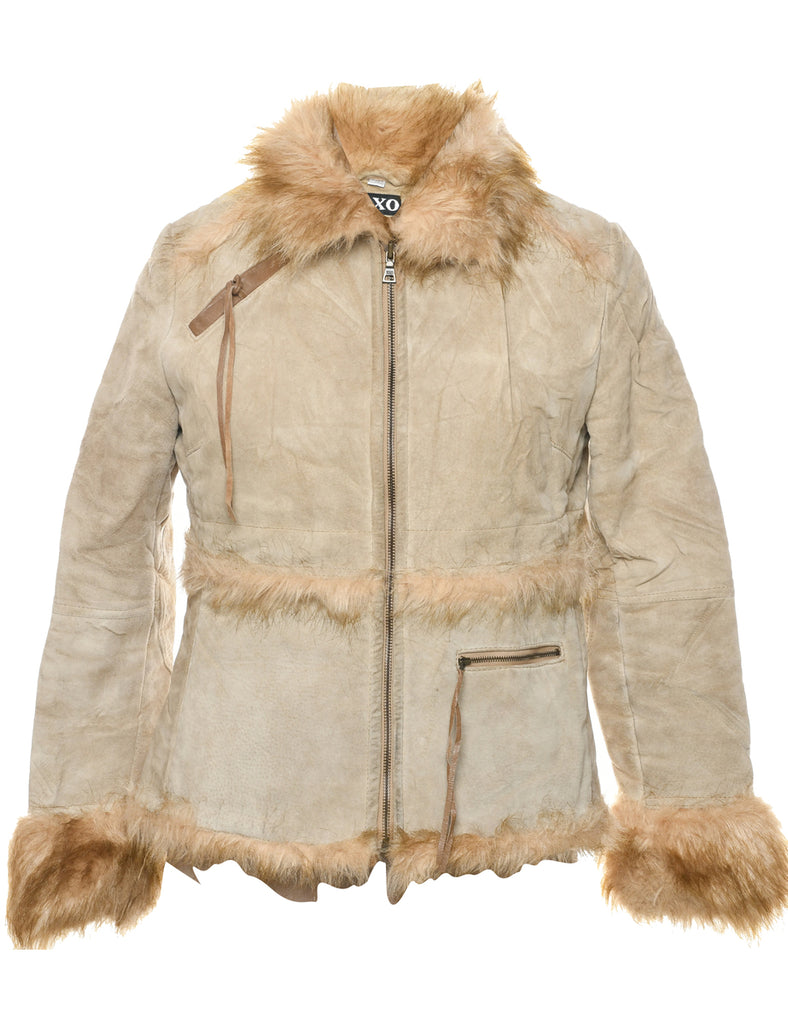 Tan Shearling Suede Jacket - S