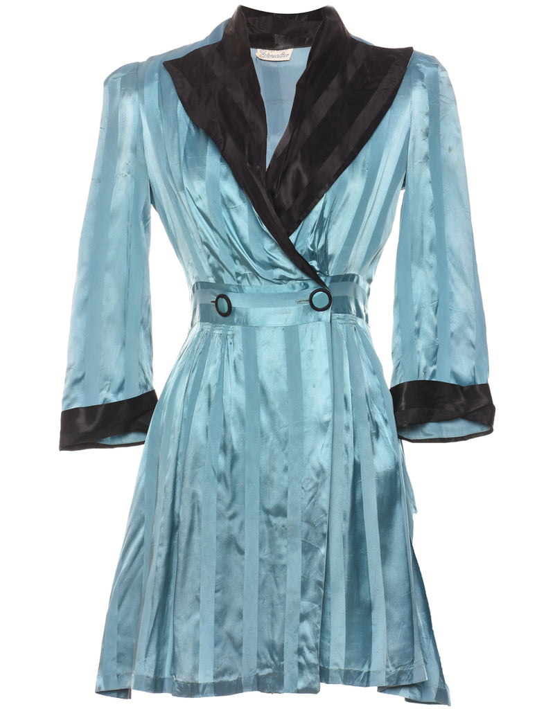 Teal & Black Contrast 1980s Dress - M