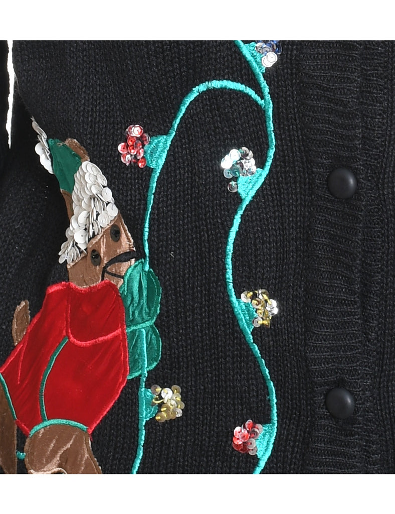 Teddy Bear Embroidered Christmas Cardigan - S