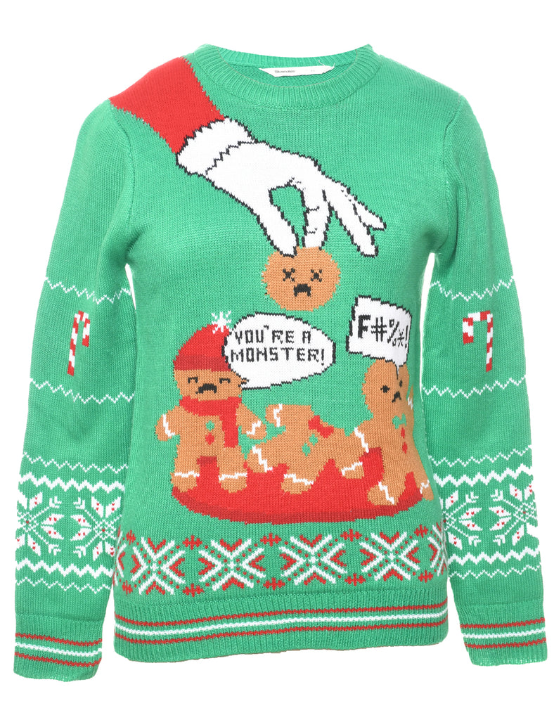 Teddy Bear Print Christmas Jumper - XS