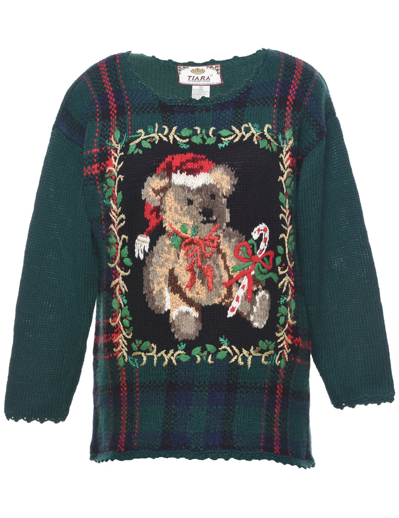 Teddy Bear Print Christmas Jumper - S