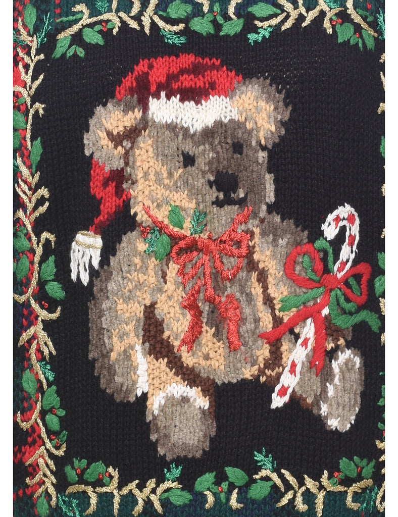 Teddy Bear Print Christmas Jumper - S