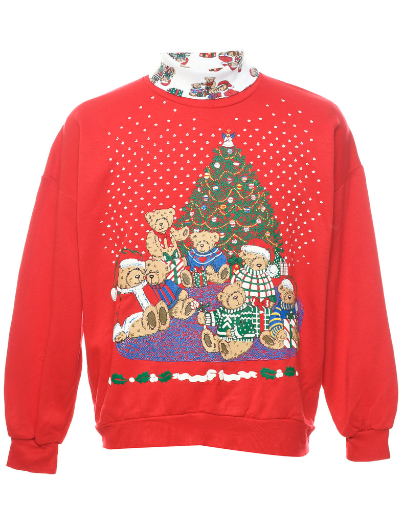 Teddy Bear Print Christmas Sweatshirt - L