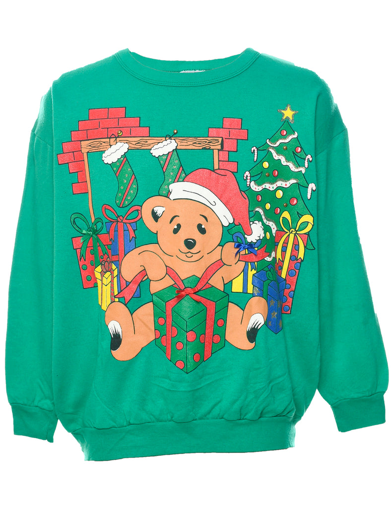 Teddy Bear Print Christmas Sweatshirt - XL