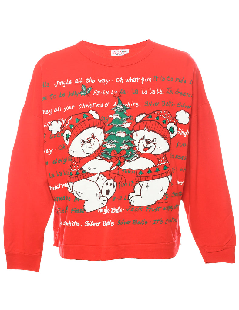 Teddy Bear Print Christmas Sweatshirt - M