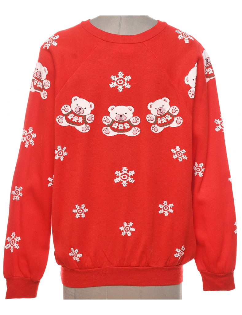 Teddy Bear Print Christmas Sweatshirt - M