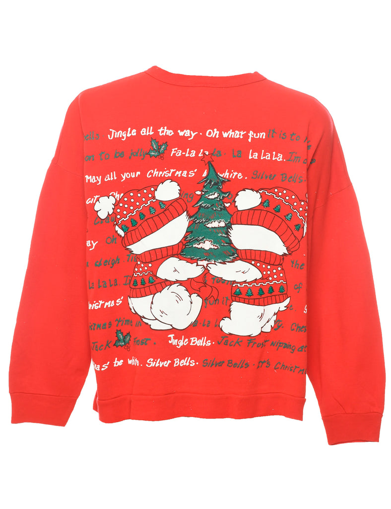 Teddy Bear Print Christmas Sweatshirt - M