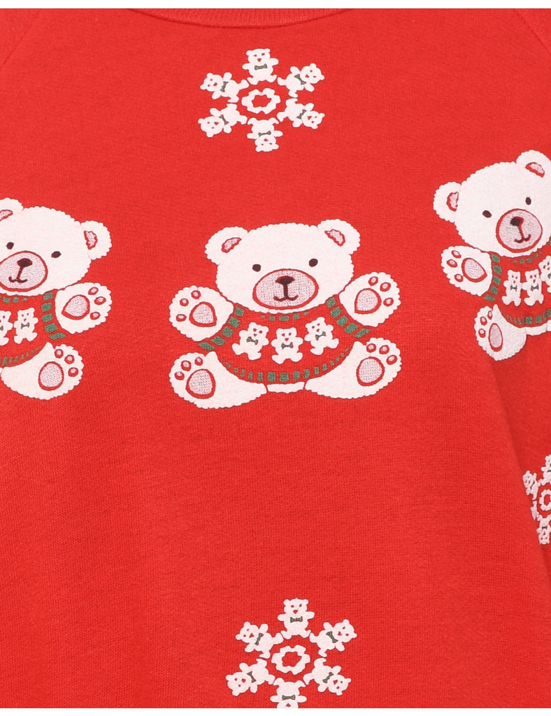 Teddy Bear Print Christmas Sweatshirt - M