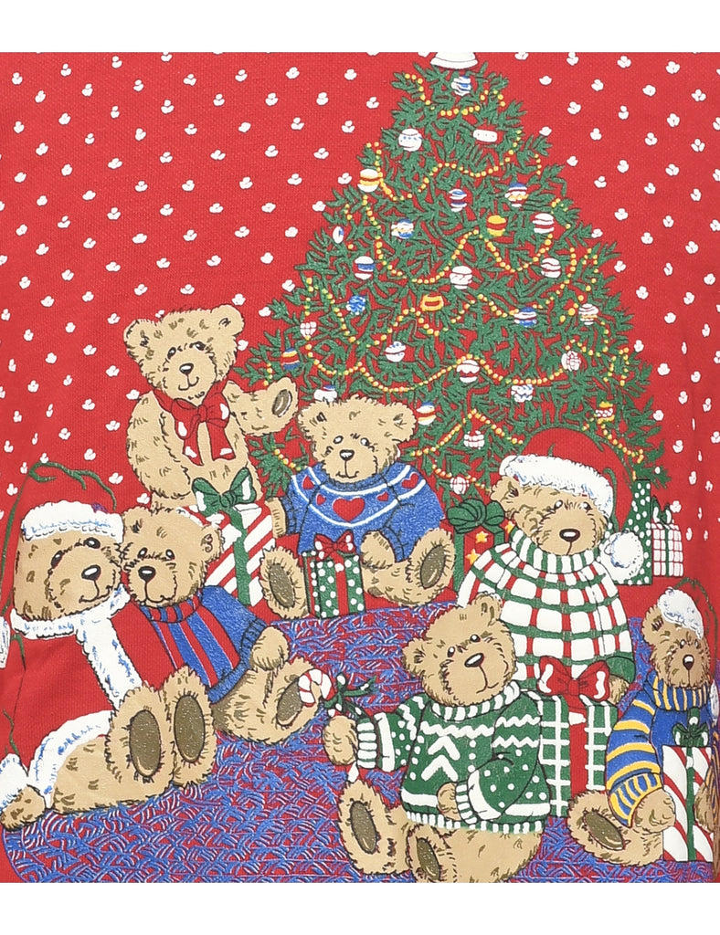 Teddy Bear Print Christmas Sweatshirt - L