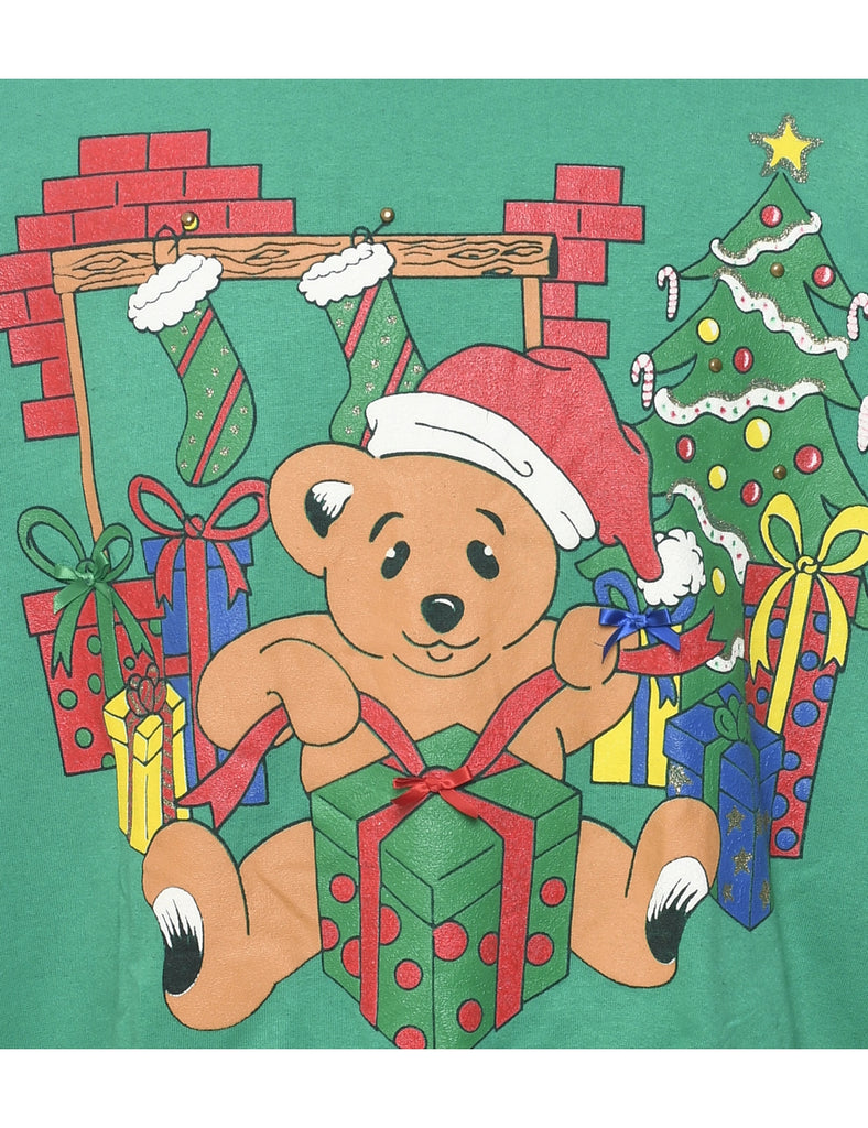 Teddy Bear Print Christmas Sweatshirt - XL