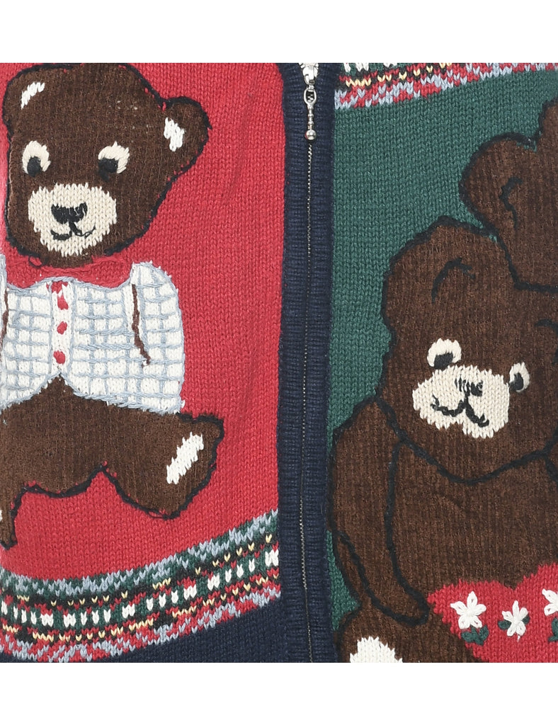 Teddy Bear Print Christmas Vest - L